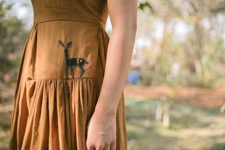 Shop Earthy Brown Khadi Dress for Women | Studio Bustle Shop Earthy Brown Khadi Dress for Women | Studio Bustle