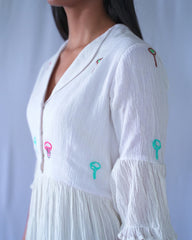 White Crushed Cotton Dress with Collar