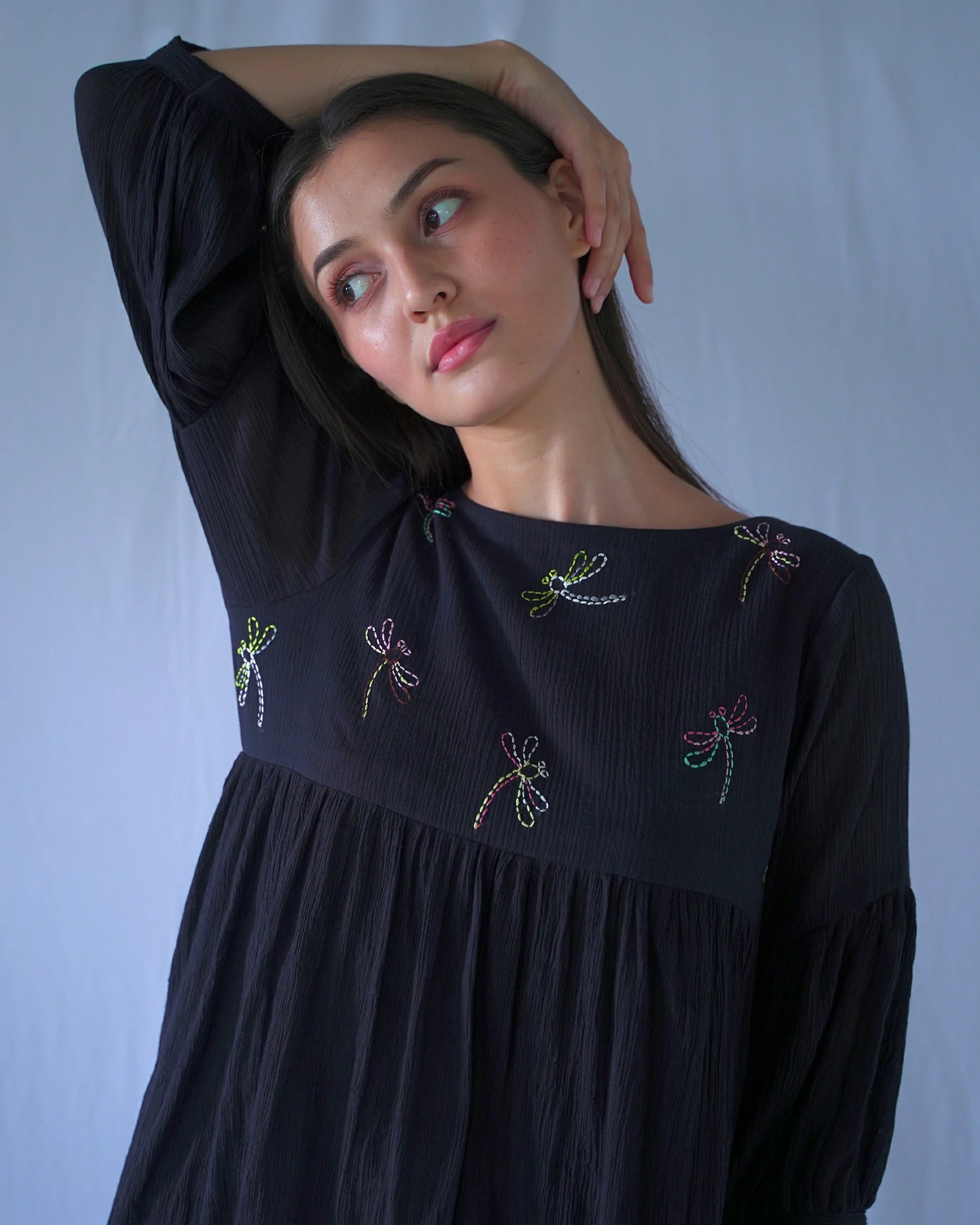 Buy Black Crushed Cotton Knee Length Balloon Dress | Studio Bustle Buy Black Crushed Cotton Knee Length Balloon Dress | Studio Bustle