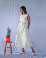A_line Sleeveless Khadi Calf Length Dress