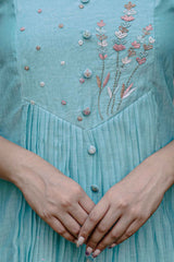 Blue Blossoms Chanderi Calf Length Dress