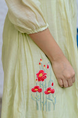 Green Blossoms Chanderi Ankle Length Dress