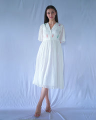 White Fit And Flare Crushed Cotton Dress