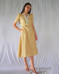 Mustard Khadi Fit and Flare Dress