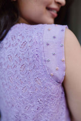 Lilac Blossoms Chanderi Calf Length Dress