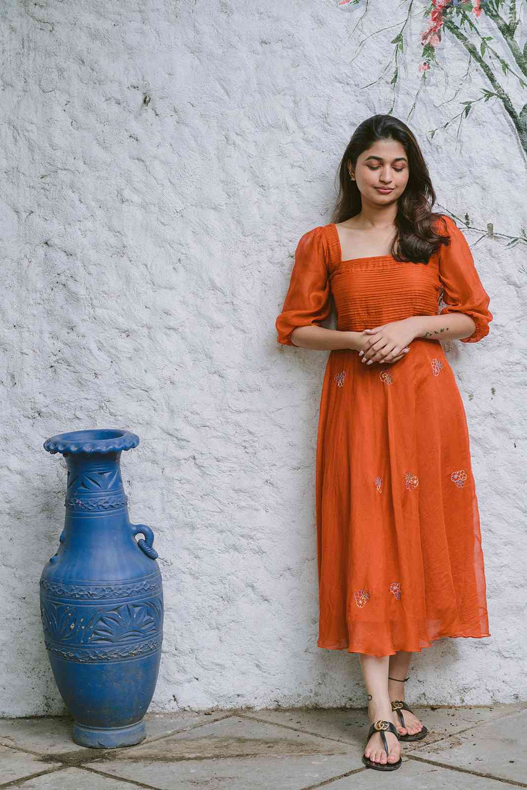 Buy Red Khadi Calf Length Dress for Women | Studio Bustle