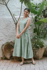 Sage Green Blossoms 2.0 Chanderi Calf Length Dress